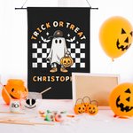 Personalisierte Süßes oder Saures Halloween Gartenfahne mit Geist Kürbis Skelett lustiges Design für Hof Garten im Freien Dekoration