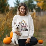 Gepersonaliseerd Schattig Spook Kat Pompoen Crewneck Sweatshirt Halloween Party Spooky Seizoen Geschenk voor Familie Vriend