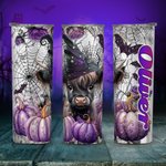 Gepersonaliseerde Baby Highland Koe Heks 20oz Skinny Tumbler met deksel en rietje Halloween Thanksgiving Gift voor kinderen Cow Lover