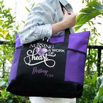 Personalised Nursing Is A Work of Heart Tote Bag Nurse Zippered Tote Bag Large Capacity Nurse Appreciation Nurse Week Gift Christmas Gift