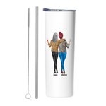 Personalised Sisters Will Always Be Connected by Heart Food Grade Stainless Steel Straight Skinny Tumbler with Straw Gift for Sister