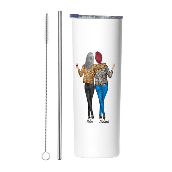 Sisters Connected by Heart Steel Tumbler Gift