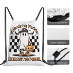 Personalisierte Kürbis Trick oder Treat Candy Drawstring Bag Halloween Geist Skelett Rucksack mit Schachbrettmuster Halloween Geburtstag Party Geschen