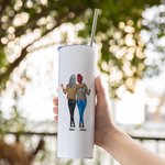 Personalised Sisters Will Always Be Connected by Heart Food Grade Stainless Steel Straight Skinny Tumbler with Straw Gift for Sister