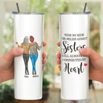 Personalised Sisters Will Always Be Connected by Heart Food Grade Stainless Steel Straight Skinny Tumbler with Straw Gift for Sister