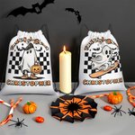 Personalisierte Kürbis Trick oder Treat Candy Drawstring Bag Halloween Geist Skelett Rucksack mit Schachbrettmuster Halloween Geburtstag Party Geschen