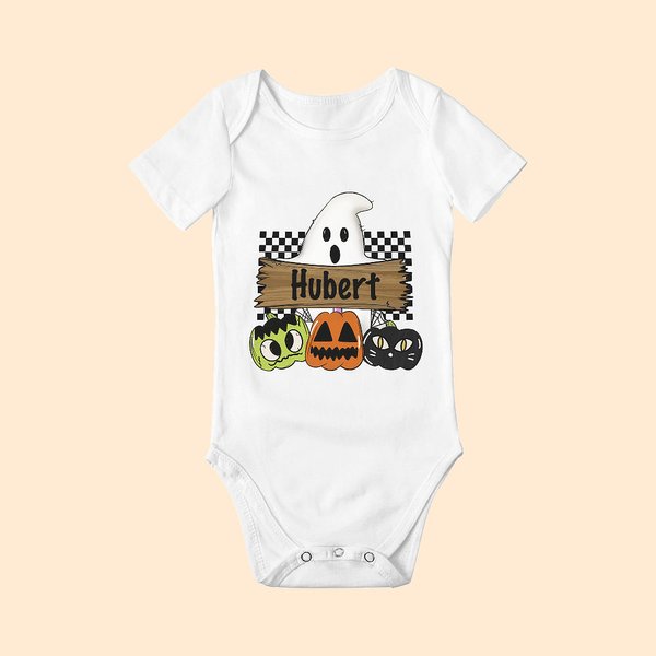 Personalized Halloween Ghost Short Sleeve Baby Onesie Soft Fall Spooky Outfit  Halloween Gift for Newborn to Infant