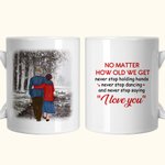 Gepersonaliseerde Never Stop Holding Hands Keramische C-type handvat Mok Verjaardagscadeau Verjaardag Kerstcadeau voor paar
