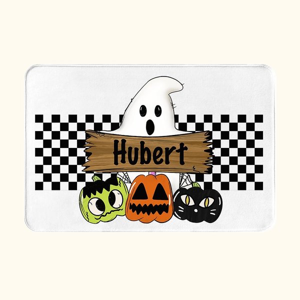 Personalisierte lustige Halloween Geist Kürbis Fußmatte mit Namen Halloween Spooky Saison Geschenk für Freunde Familie Haus Dekoration