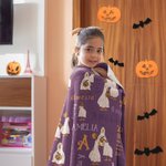 Gepersonaliseerde Halloween Ghost Goose Pumpkin Zachte Deken met Naam Halloween Cadeau voor Kinderen