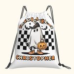 Personalisierte Kürbis Trick oder Treat Candy Drawstring Bag Halloween Geist Skelett Rucksack mit Schachbrettmuster Halloween Geburtstag Party Geschen