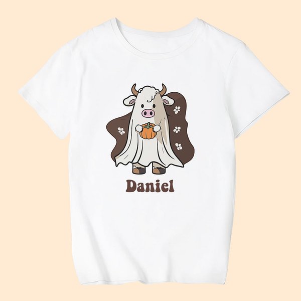 Personalizada Halloween Vaca Fantasma Niño Camiseta Calabaza y Fantasma Divertida Camiseta Corta Fiesta de Halloween Camisa Animal Fiesta de Cumpleaño