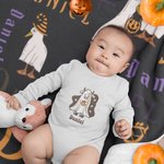 Gepersonaliseerde Halloween Ghost Goose Pumpkin Zachte Deken met Naam Halloween Cadeau voor Kinderen