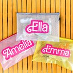 Personalized Pink Curved Font Waterproof Beach Cosmetic Bag Toiletry Bag with Name Bridesmaid Bachelorette Party Wedding Gift for Her