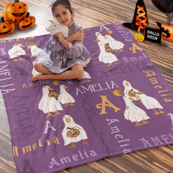 Halloween Fantasma Calabaza Ganso Manta suave personalizada con nombre Regalo de Halloween para niños
