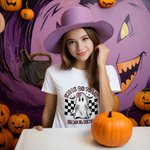 Personalised Halloween Ghost Pumpkin T-shirt Spooky Season Skeleton Short Sleeve Tee with Checkerboard Family Couple Shirt Halloween Party Gift
