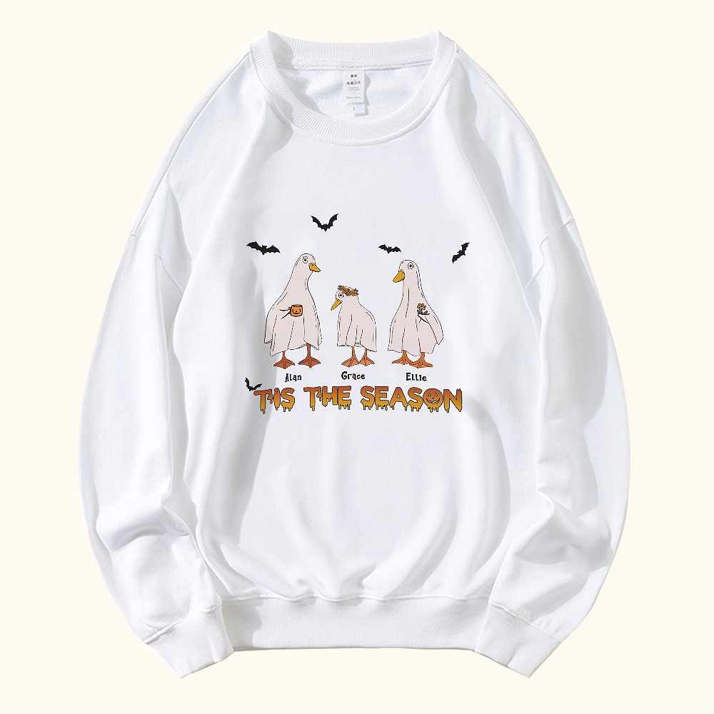 Sweat-shirt de Col Rond Personnalisé Halloween avec Nom et Fantôme de l'Oie Cadeau Amusant Effrayant pour les Amoureux de l'Oie la Famille