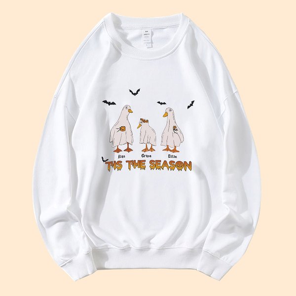 Personalizada Halloween Ganso Fantasma Granja Crewneck Sudadera con Nombre Divertido Espeluznante Regalo para los amantes del ganso de la familia