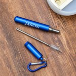 Personalisierter Wiederverwendbarer Strohhalm mit Bürste Schlüsselanhänger Teleskopischer Edelstahlhalm Tragbar Geburtstag Geschenk für Umweltbewusste