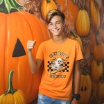 Personalised Halloween Ghost Pumpkin T-shirt Spooky Season Skeleton Short Sleeve Tee with Checkerboard Family Couple Shirt Halloween Party Gift