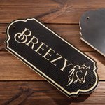 Personalized Retro Wooden Stable Horse Door Engraving Name Plates with Pattern Housewarming Gift for Horse Lovers