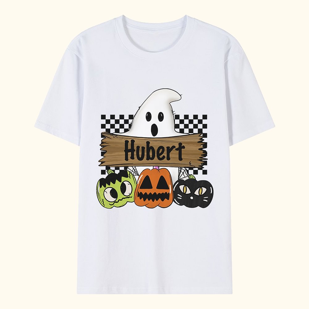 T-shirt Multicolore Personnalisé avec Texte Fantôme Citrouilles Cadeau Halloween pour Amis Famille