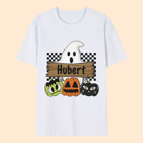 Personalizado Divertido Halloween Fantasma Calabaza Camiseta con Nombre Halloween Spooky Temporada Regalo para la Familia Amigos