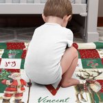 Manta personalizada de franela suave Sherpa Papá Noel y ciervo con nombre Regalo de Navidad para la familia o un amigo