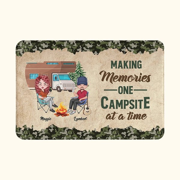 Personalised Making Memories One Campsite at a Time Door Mat Anniversary Gift