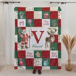 Manta personalizada de franela suave Sherpa Papá Noel y ciervo con nombre Regalo de Navidad para la familia o un amigo