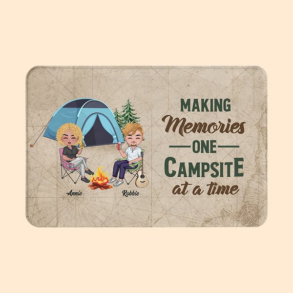 Personalised Making Memories One Campsite at a Time Door Mat Gift for Camping Couples