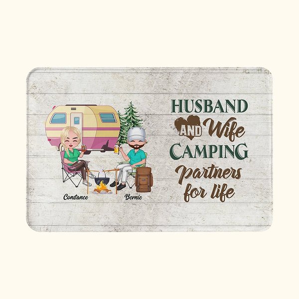 Tapis de porte personnalisé pour mari et femme, partenaires de camping pour la vie Cadeau pour couple