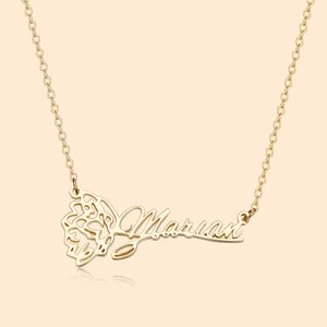Chaîne Personnalisé avec Prénom Collier de Fleur de Naissance Cadeau Fête des Mères Anniversaire Journée Fleurie pour Femme