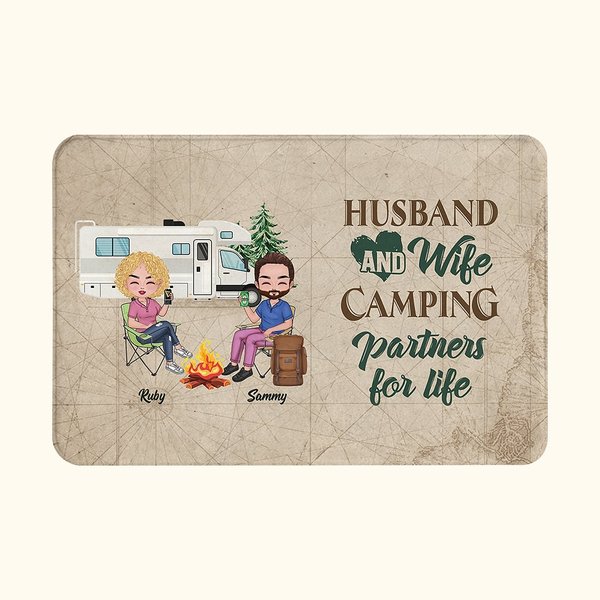 Personalised Husband And Wife Camping Partners for Life Door Mat Valentine's Day Gift