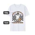 Personalised Halloween Ghost Pumpkin T-shirt Spooky Season Skeleton Short Sleeve Tee with Checkerboard Family Couple Shirt Halloween Party Gift