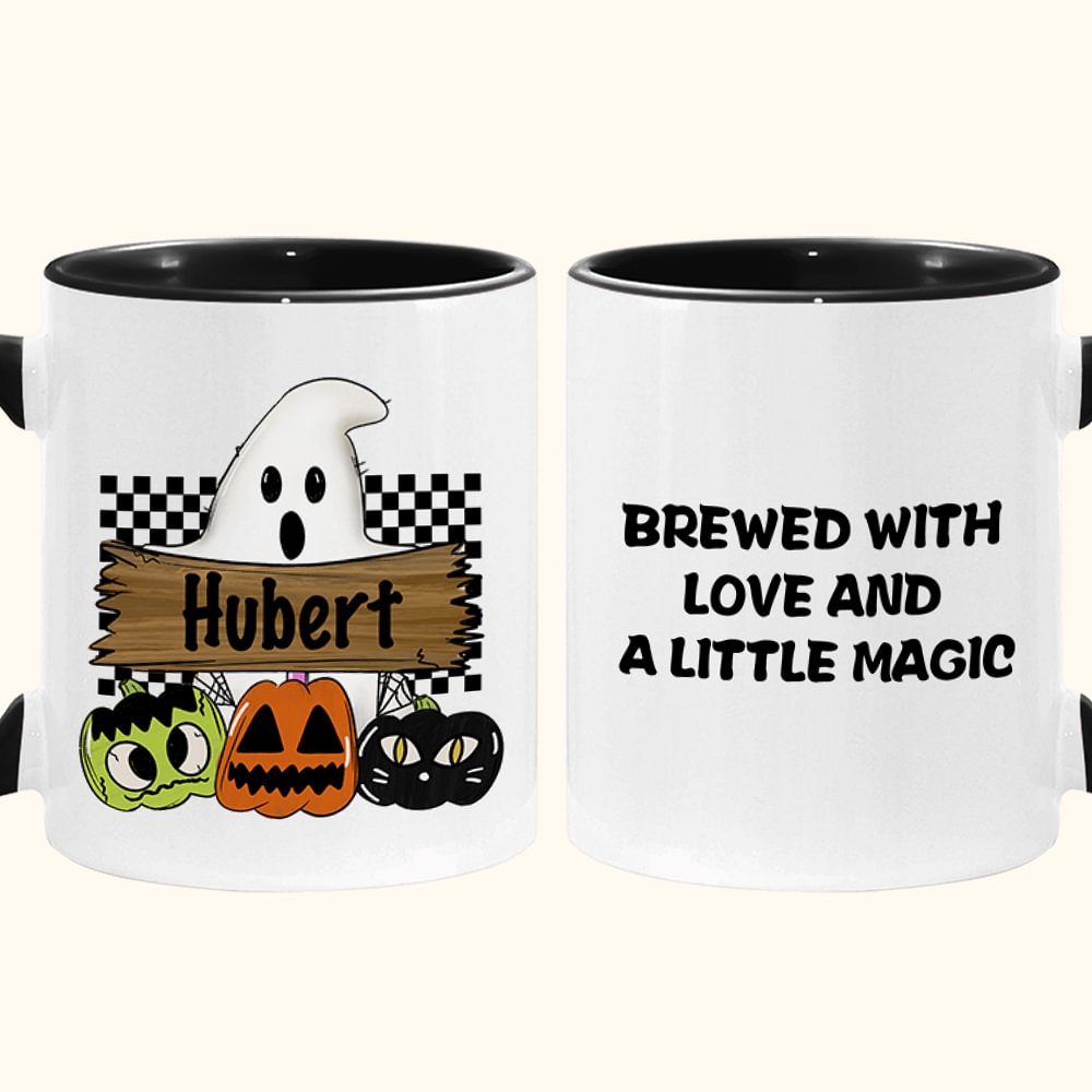 Mug en Céramique 330ml Personnalisé avec Textes sur Double Face Style Fantôme Citrouilles Cadeau Halloween Chasse aux Bonbons pour Enfant Famille