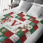 Manta personalizada de franela suave Sherpa Papá Noel y ciervo con nombre Regalo de Navidad para la familia o un amigo