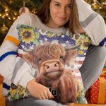 Personalized Patriot American Flag Highland Cow Design Throw Pillow Cover Birthday Christmas Gift for Highland Cow Lover