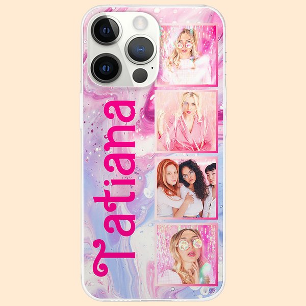 Personalized Colorful Retro Dolly Font Style Phone Case with Photos for iPhone Gift for Besties Friend or Family