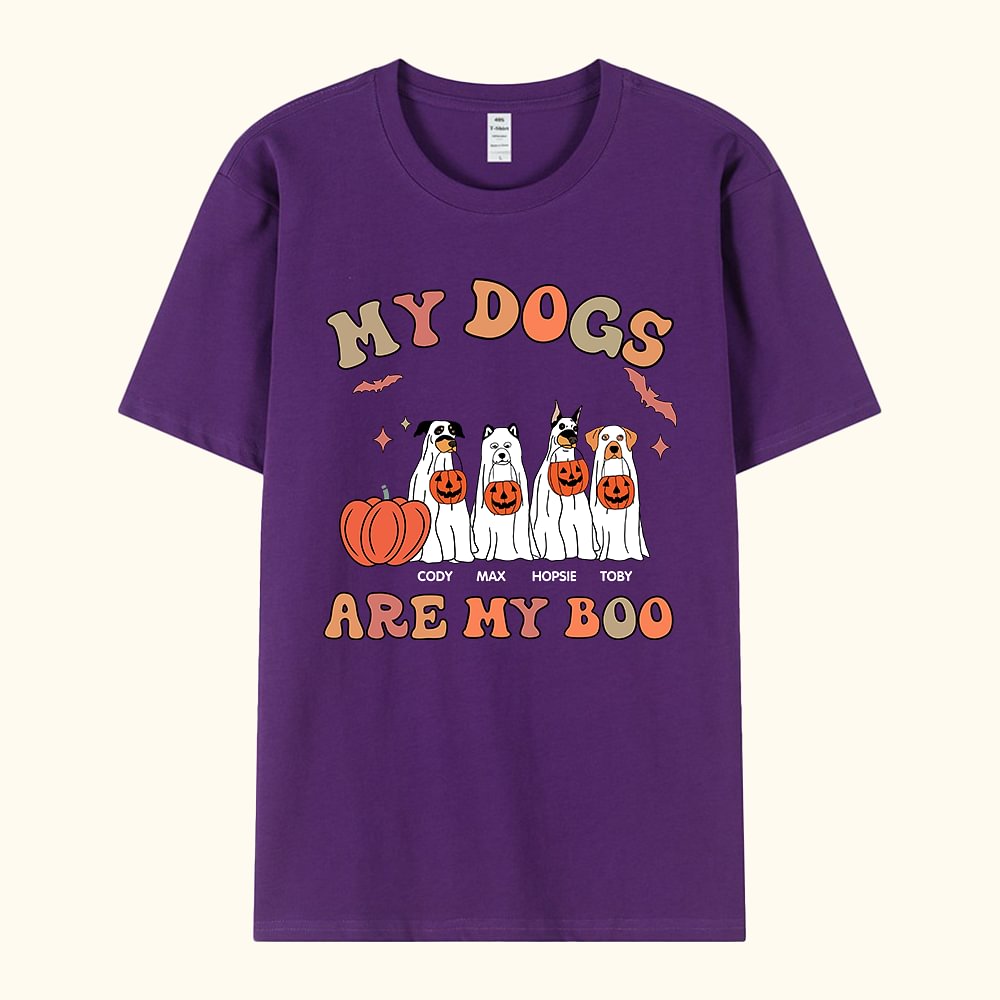 T-shirt Personnalisé avec 1-4 Noms et Fantômes de Chien My Dogs Are My Boo Cadeau Halloween Fête pour Famille Amoureux de Chien