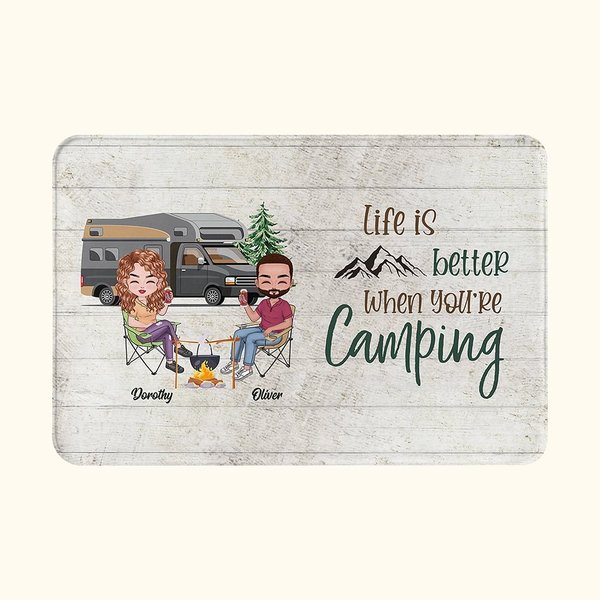Personalised Happy RV Campfire Camping Door Mat Anniversary Valentine's Day Gift for Couple