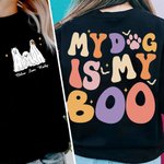 Personalised My Dog Is My Boo T-shirt Halloween Ghost Dog Shirt Spooky Season Short Sleeve Tee Halloween Party Favor Birthday Gift for Dog Lover