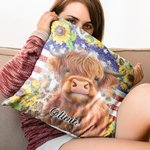 Personalized Patriot American Flag Highland Cow Design Throw Pillow Cover Birthday Christmas Gift for Highland Cow Lover