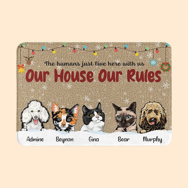 Alfombrilla de puerta personalizada Our House Our Rules Funny Pet Door Mat Birthday Christmas Gift for Dog Cat Pet Lovers