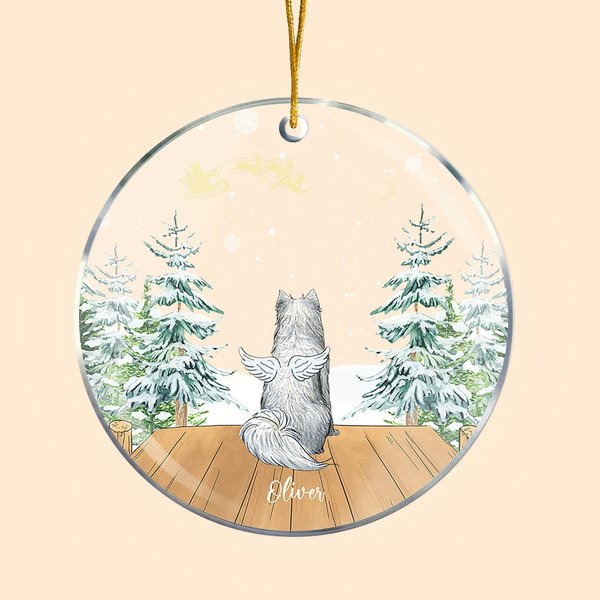 Personalizzato Angelo Cane Ornamento in ceramica acrilica Cane Memorial forma rotonda Ornamento di Natale inverno neve appendere Regalo di perdita del