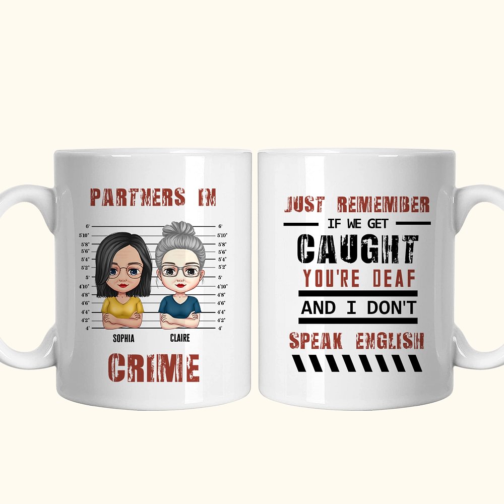 Mug en céramique blanc et couleur pour les partenaires de crime personnalisé pour le cadeau d'amitié entre amies