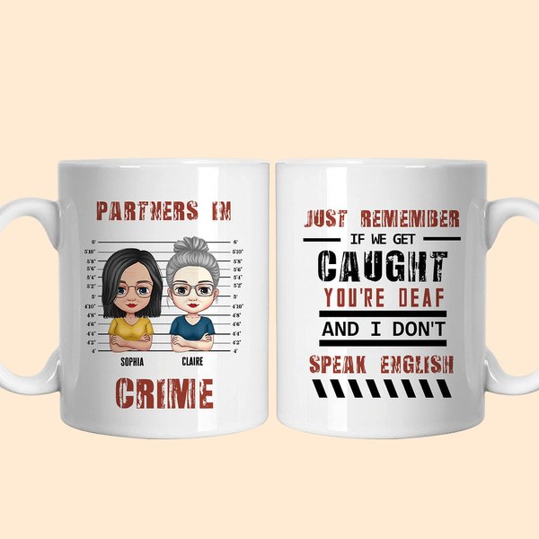 Personalizzato Partners in Crime Bianco e colore all'interno tazza di ceramica per il regalo di amicizia Besties