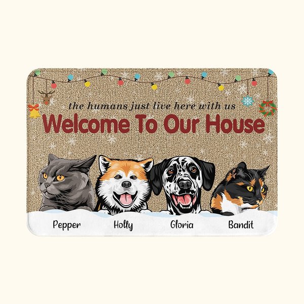 Alfombrilla personalizada Welcome To Our House Funny Pet Door Mat Birthday Christmas Gift for Dog Cat Pet Lovers