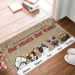 Alfombrilla de puerta personalizada Our House Our Rules Funny Pet Door Mat Birthday Christmas Gift for Dog Cat Pet Lovers