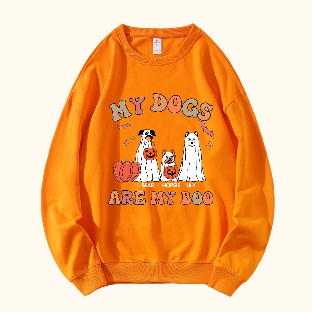 Sweatshirt Personnalisé avec 1-4 Noms et Fantômes de Chien My Dogs Are My Boo Cadeau Anniversaire Halloween pour Propriétaire de Chien